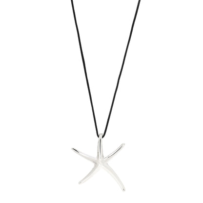 Tiffany Sterling Silver 42mm Elsa Peretti Starfish Pendant Cord Necklace 1 of 5