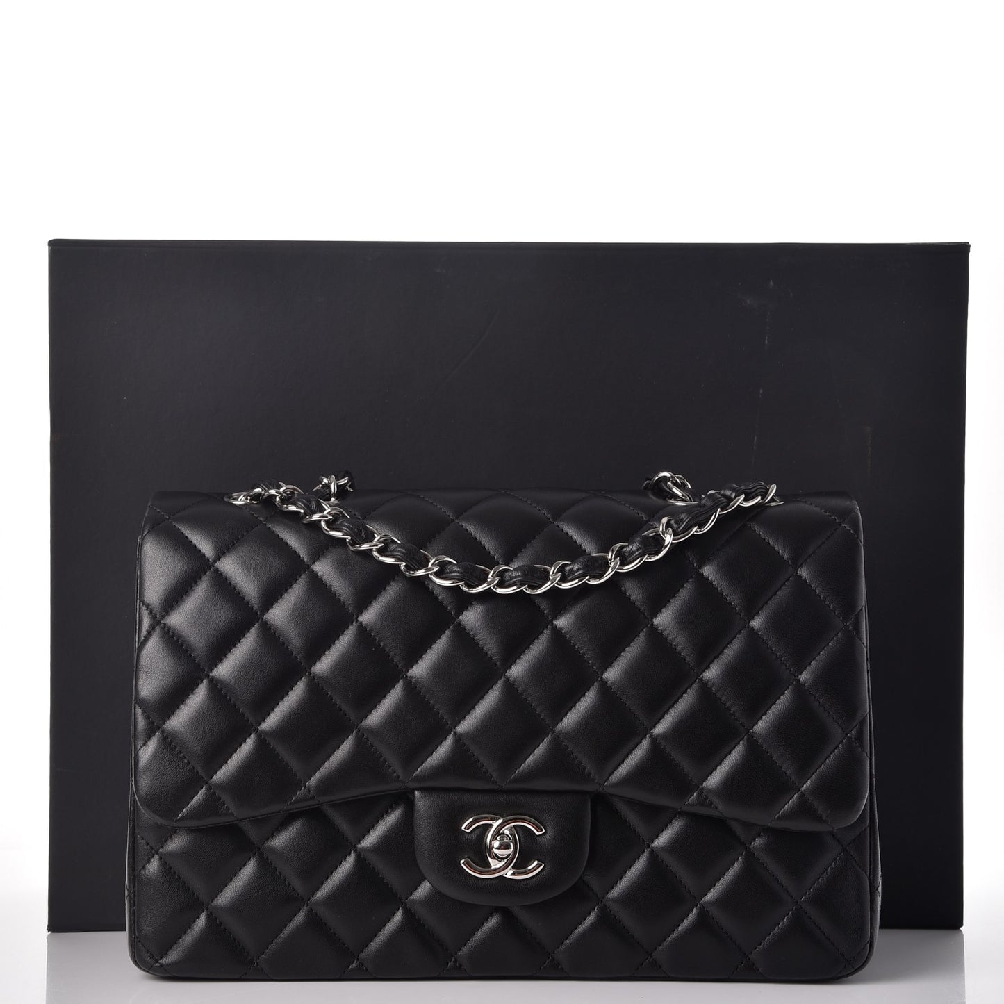 Lambskin Quilted Jumbo Single Flap Black