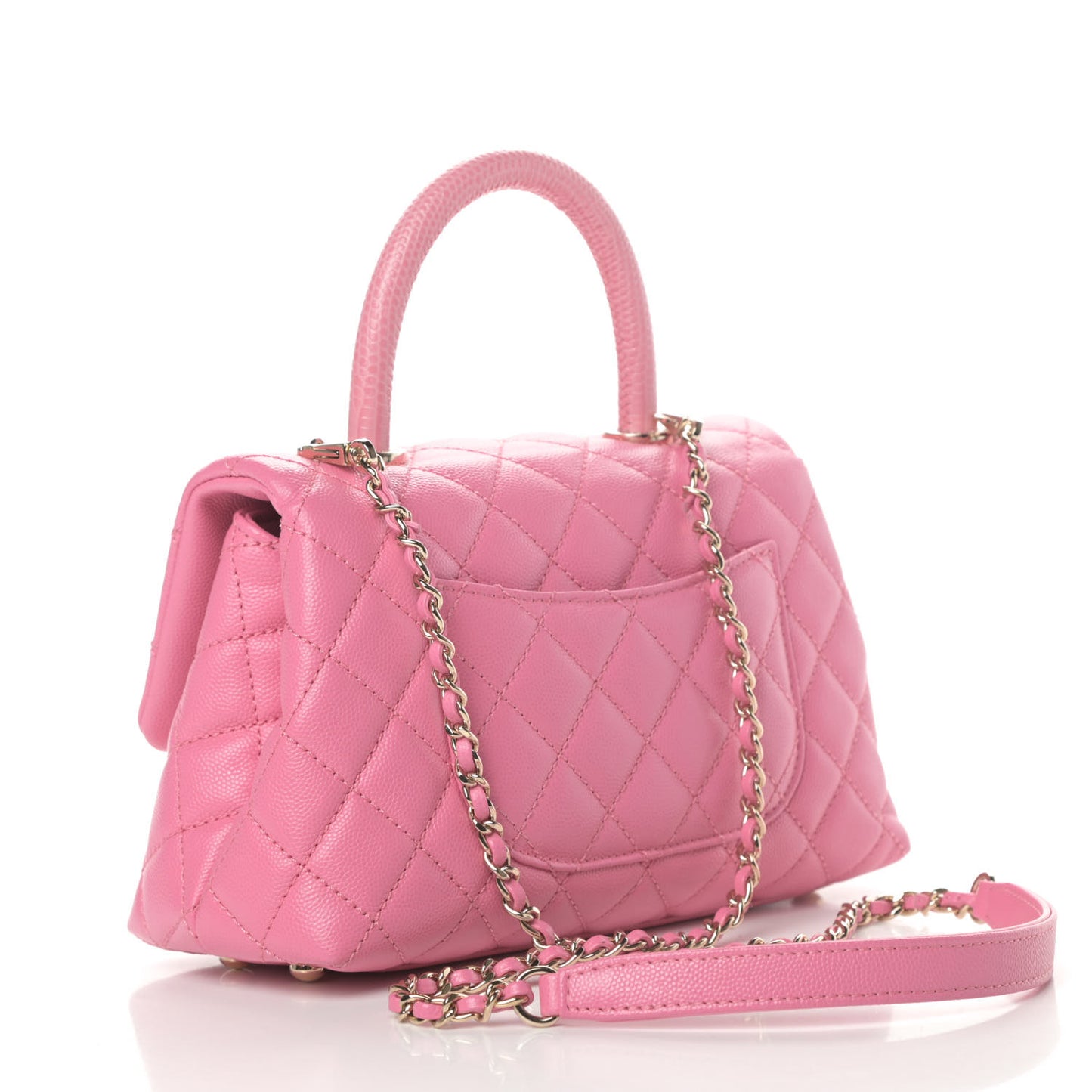 Caviar Lizard Embossed Quilted Mini Coco Handle Flap Pink