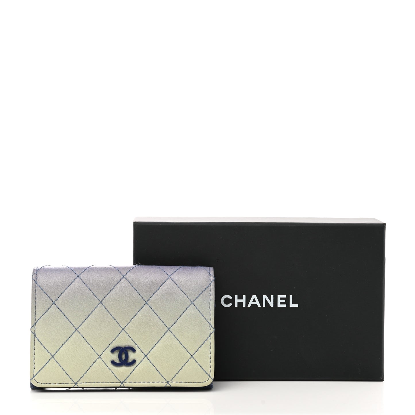 Faded Lambskin Quilted Card Holder Wallet Blue