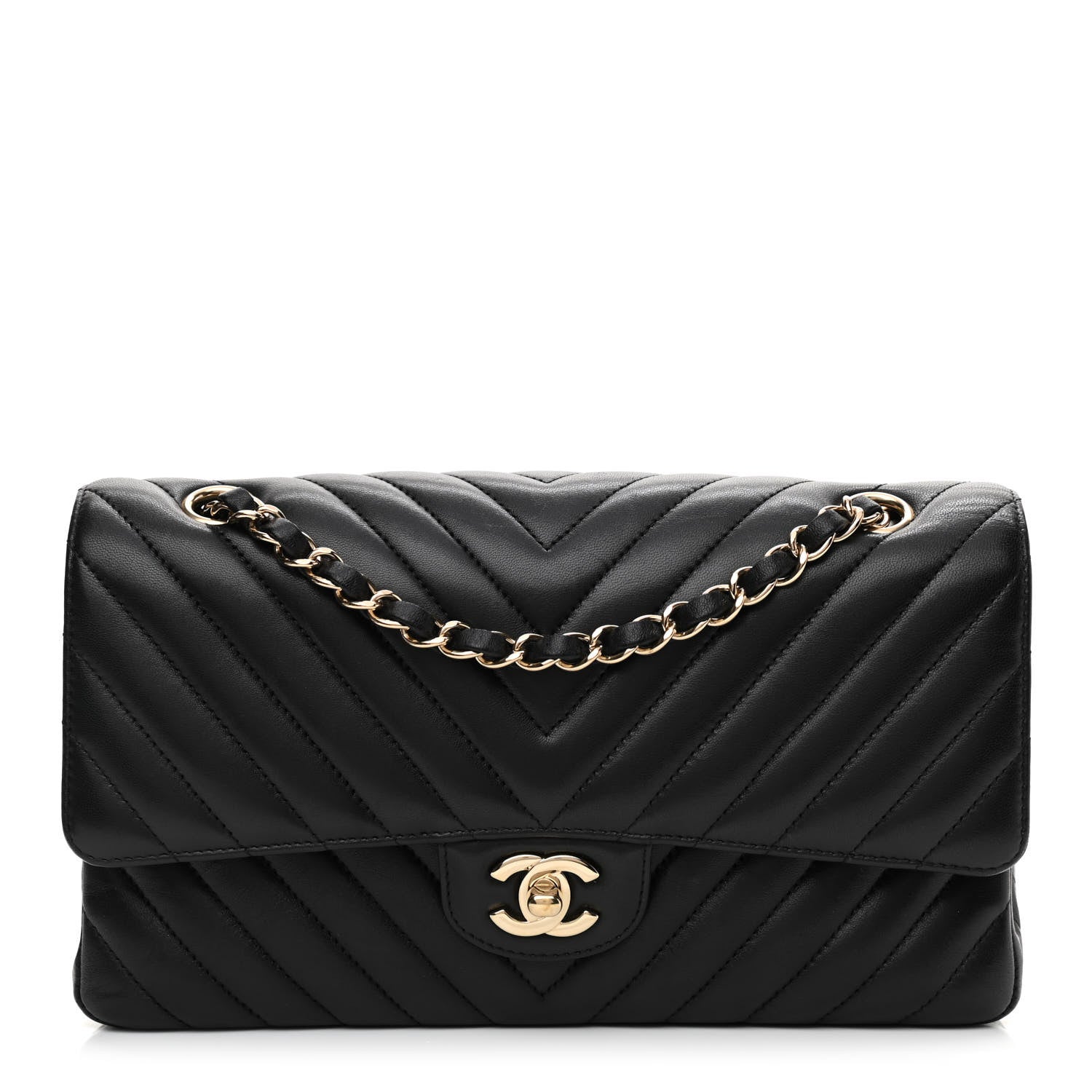 Chanel Calfskin Chevron Quilted Medium Double Flap Black 1 of 9