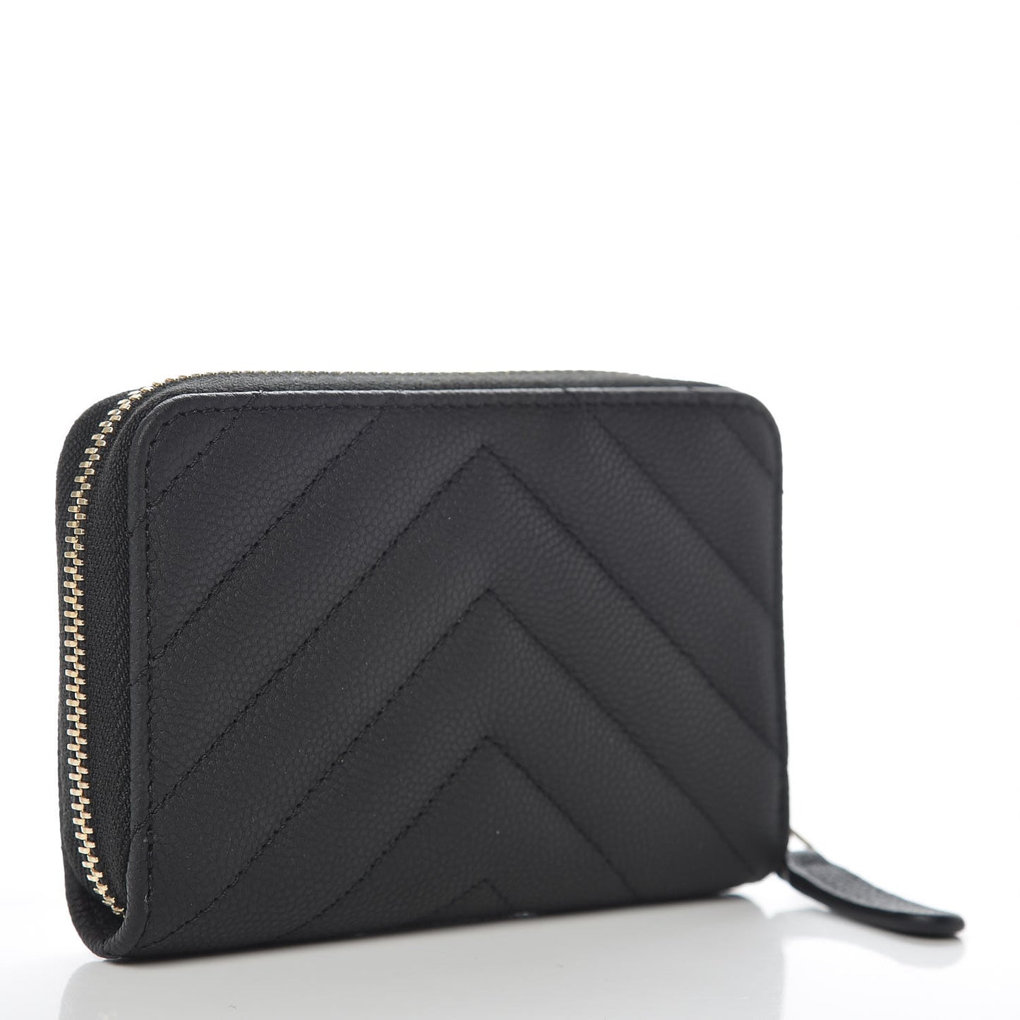 Caviar Chevron Quilted Zip Coin Purse Black