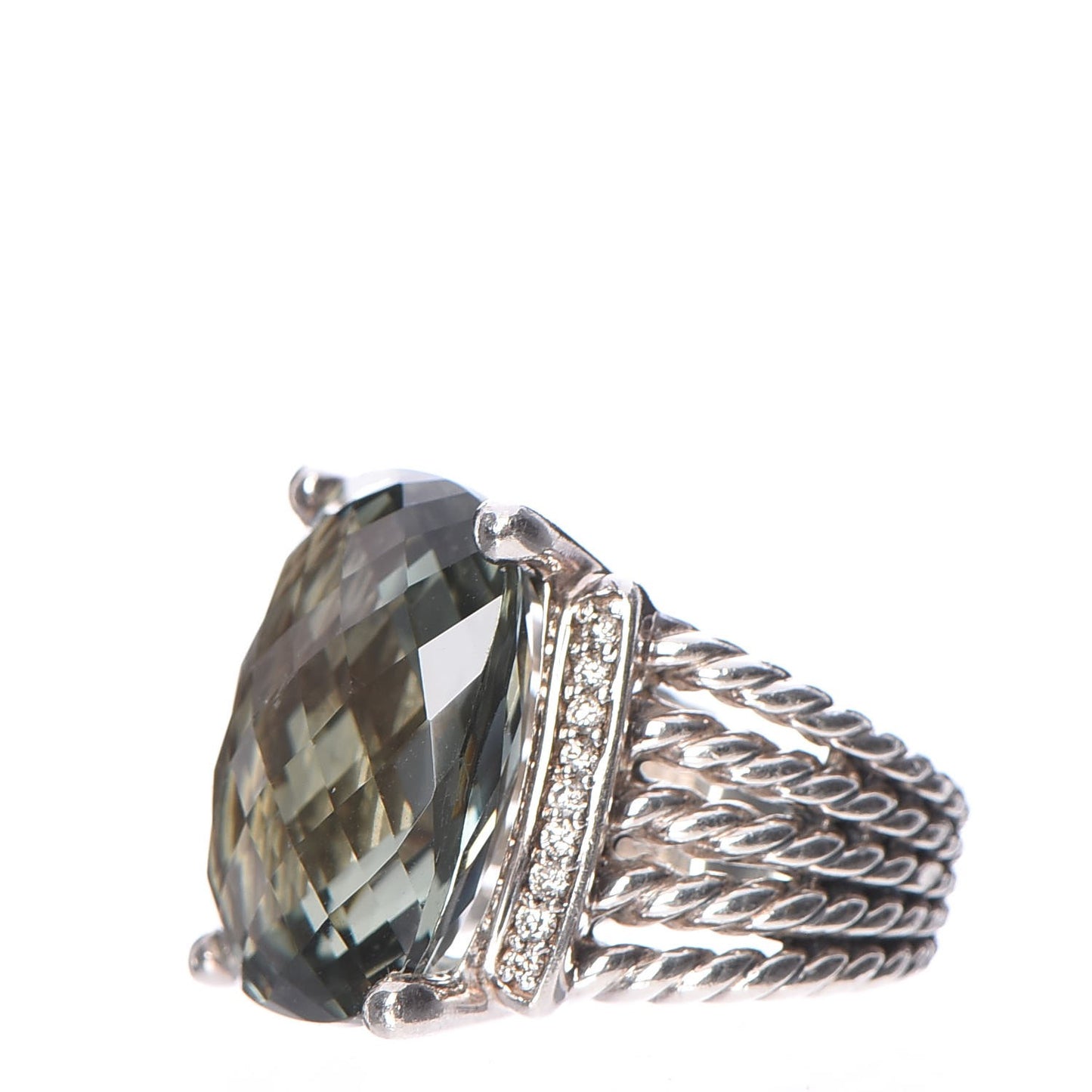 Sterling Silver Diamond Prasiolite 20mm Wheaton Ring 53 6.25