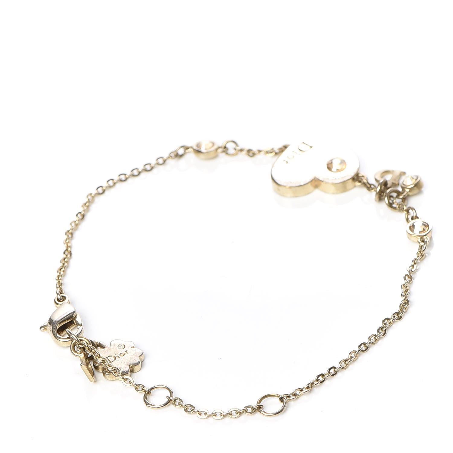 Christian Dior Crystal Heart Charms Bracelet Gold 3 of 4