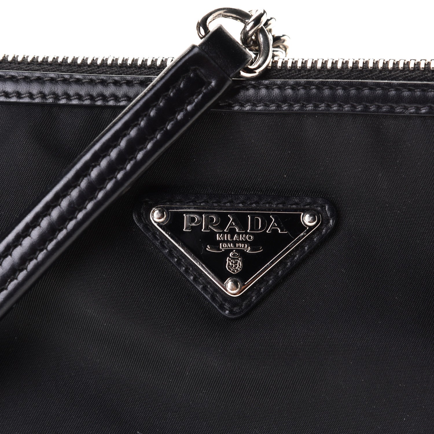 Prada Tessuto Nylon Calfskin Chain Pochette Black 4 of 8