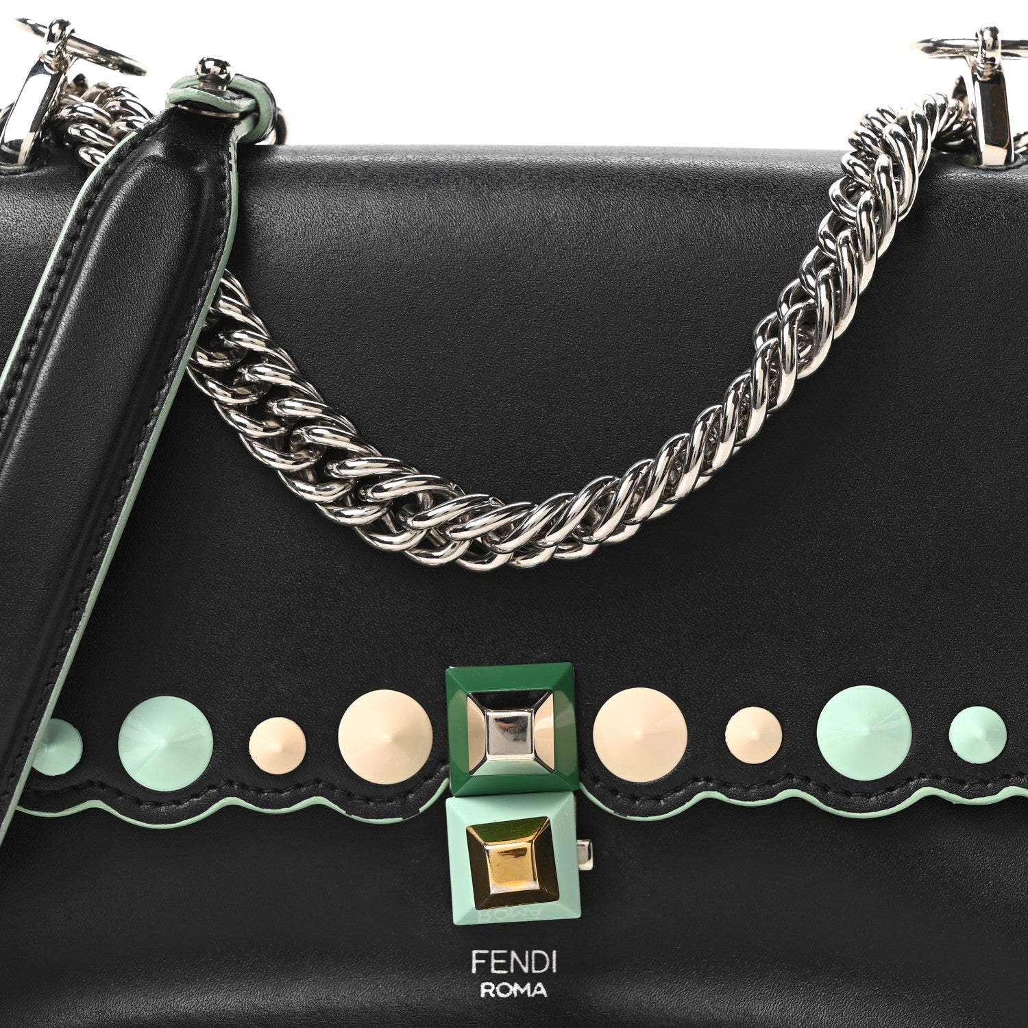 Fendi Vitello Liberty Scalloped Studded Small Kan I Shoulder Bag Black Multicolor 8 of 10
