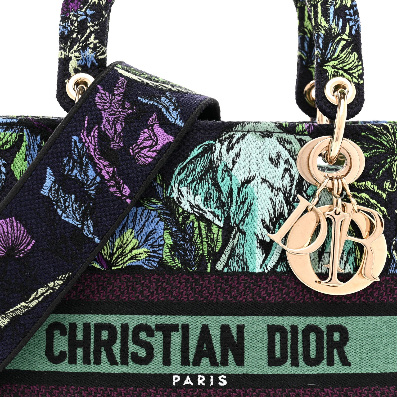 Christian Dior Toile de Jouy Voyage Embroidered Medium Lady D-Lite Blue Multicolor 8 of 13