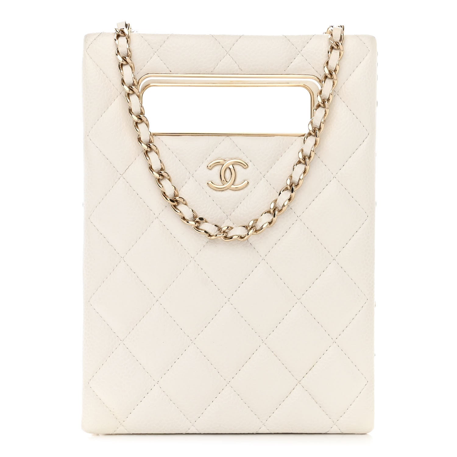 Chanel Caviar Quilted Evening Box Bag White 1 of 14