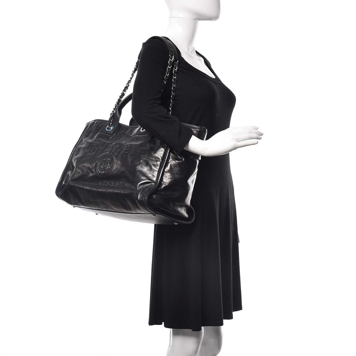 Chanel Glazed Calfskin Large Deauville Tote Black 2 of 10
