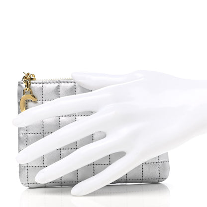 Celine Laminated Calfskin Quilted C Charm Coin Card Pouch Silver 2 of 7