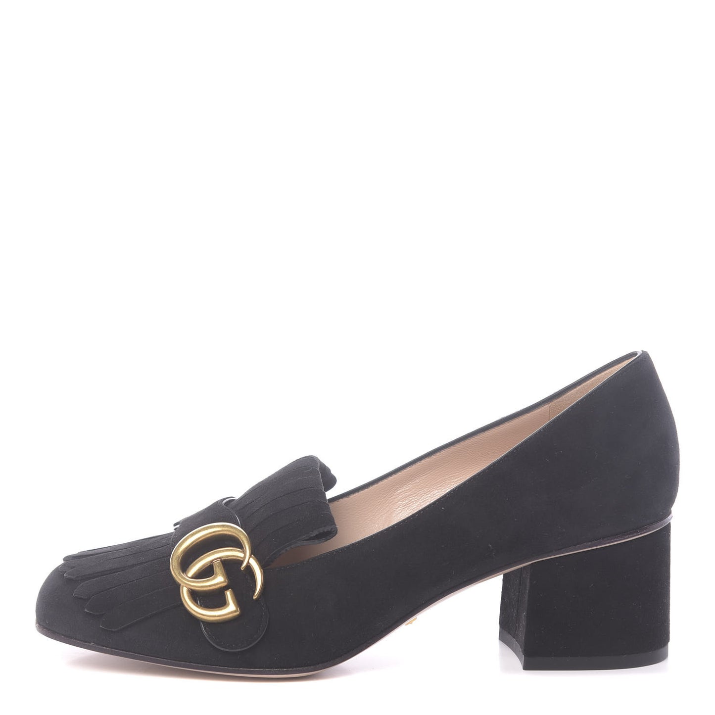 Kid Scamosciato GG Marmont Fringe 50mm Loafer Pumps 37 Black