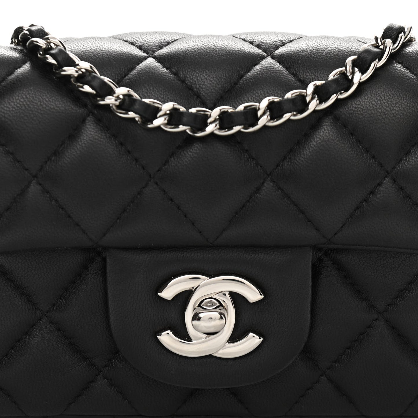 Lambskin Quilted Extra Mini Rectangular Flap Black