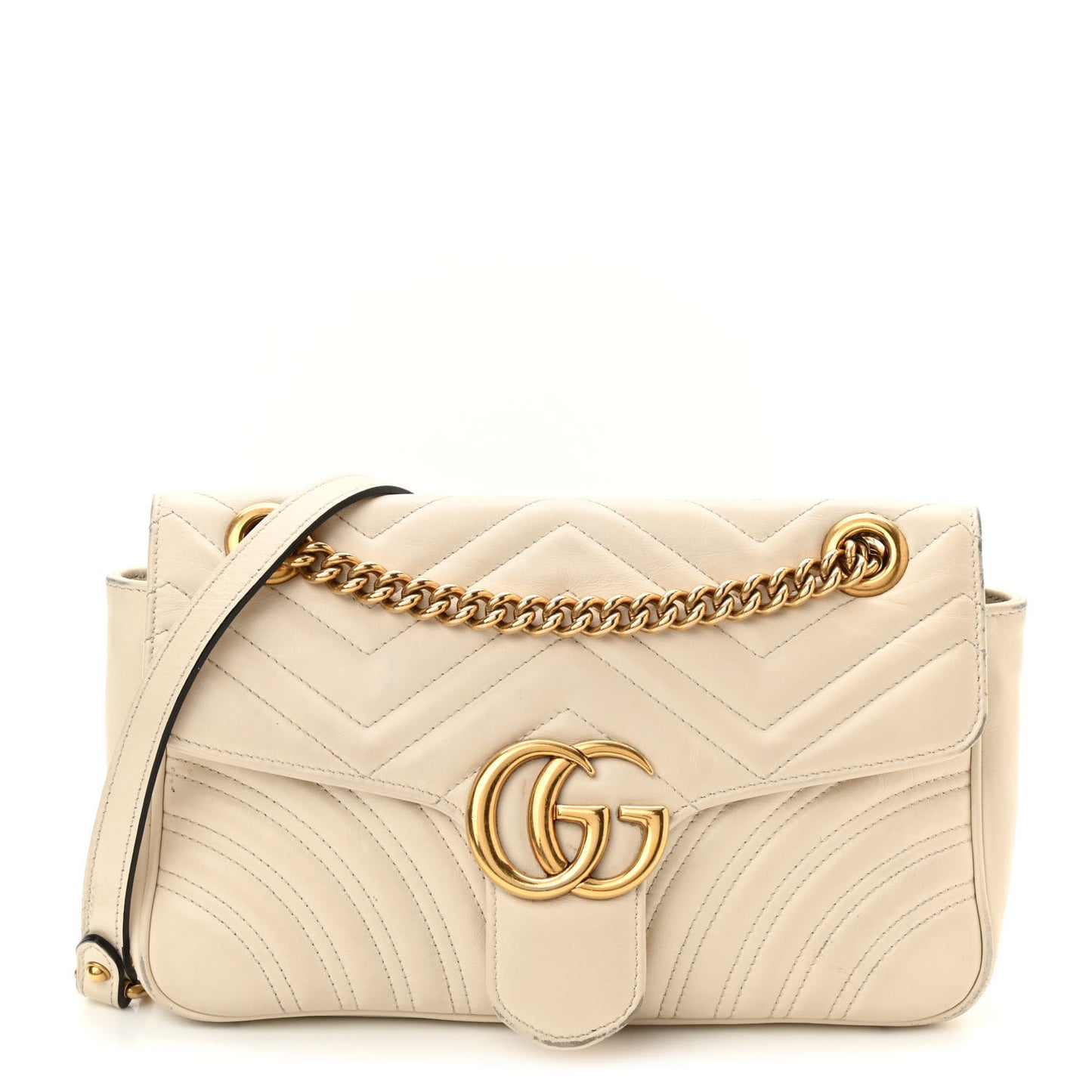 Calfskin Matelasse Small GG Marmont Shoulder Bag White