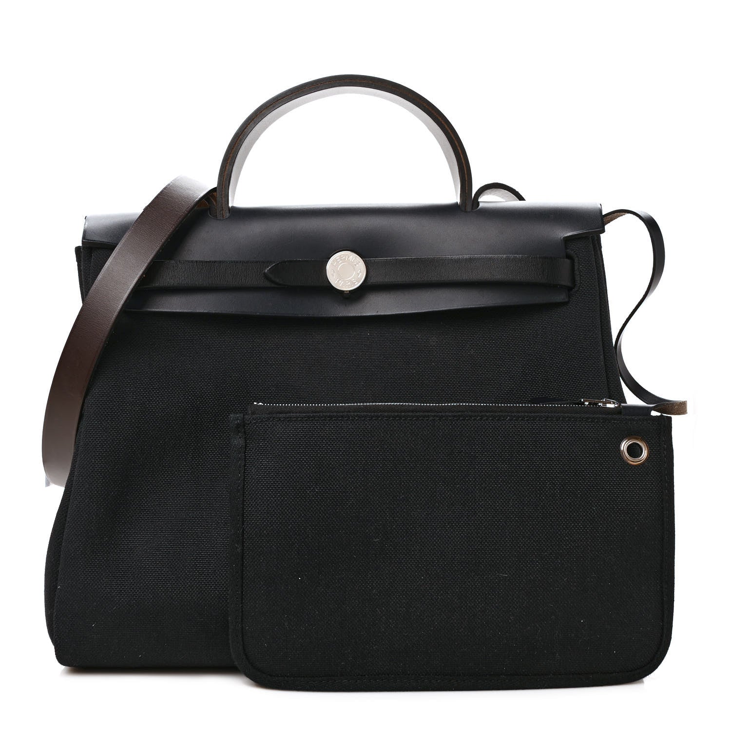Hermes Military Toile Vache Hunter Herbag Zip Retourne 31 PM Black Bleu Indigo 1 of 11