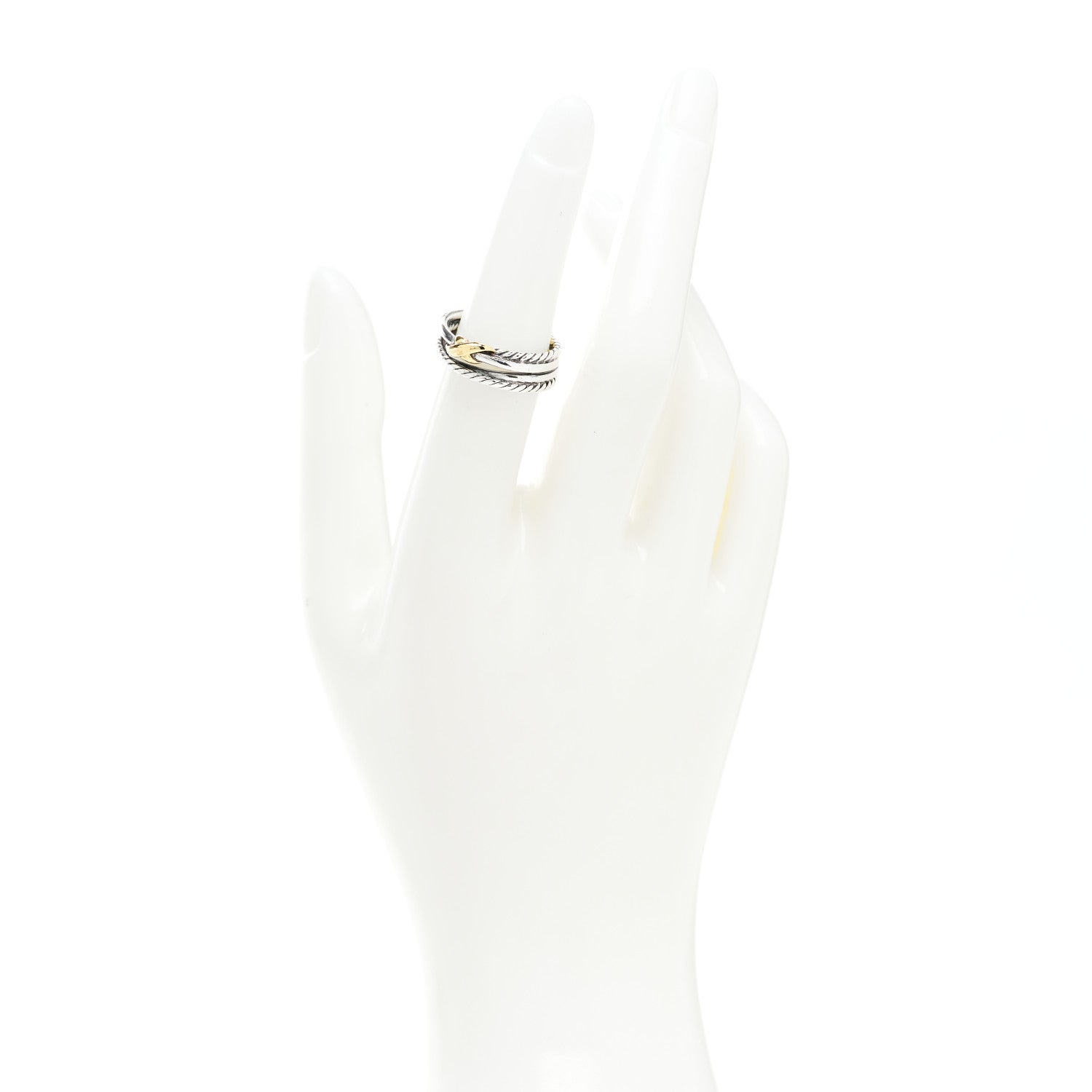 David Yurman Sterling Silver 18K Yellow Gold 6mm X Crossover Ring 50 5.5 2 of 4