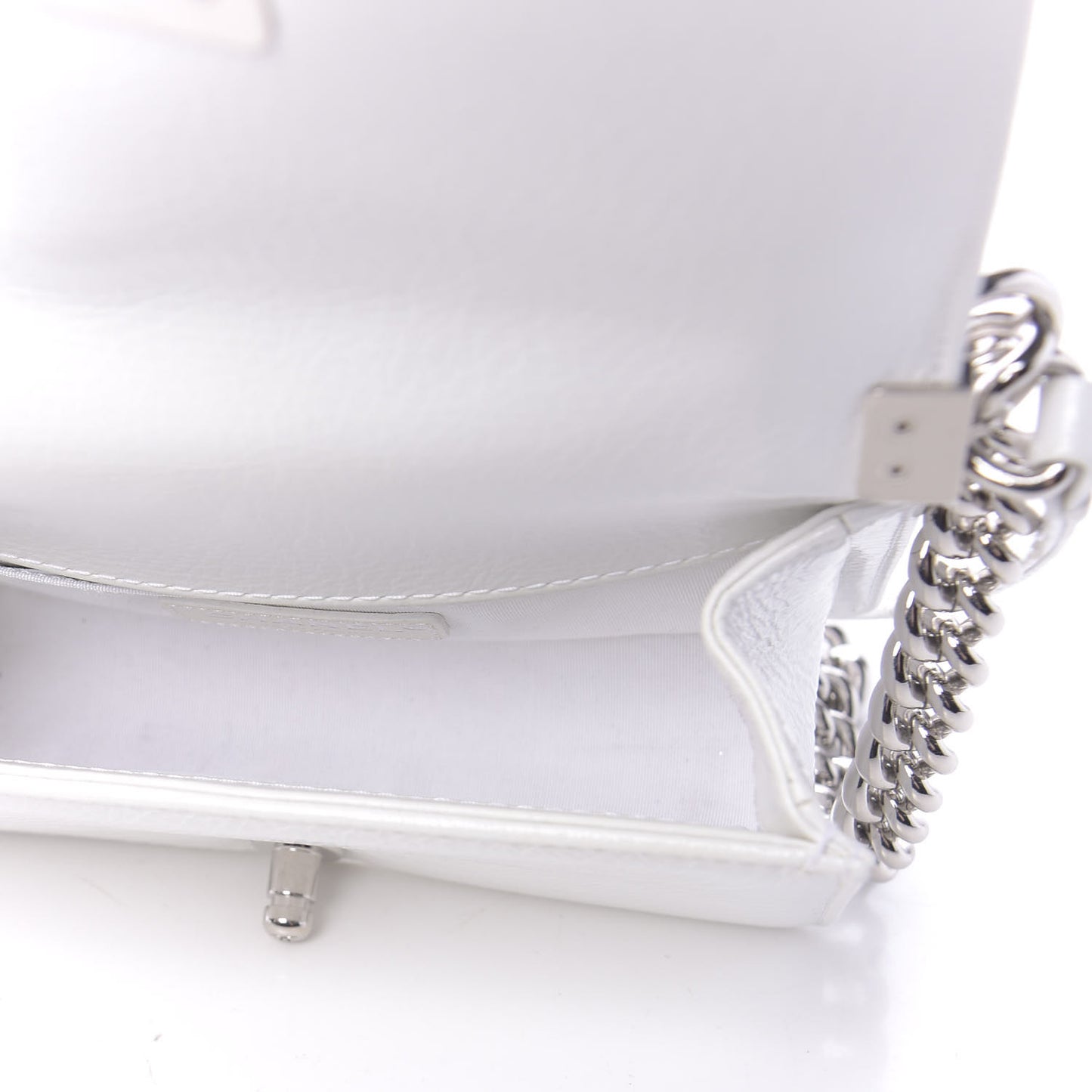 Patent Goatskin Quilted Small Boy Flap White