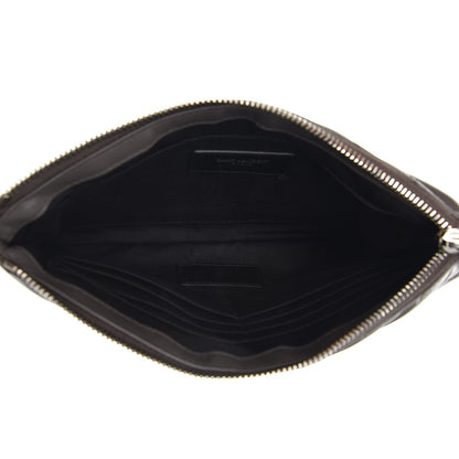 Saint Laurent Calfskin Matelasse Chevron Monogram A5 Wristet Earth 5 of 7