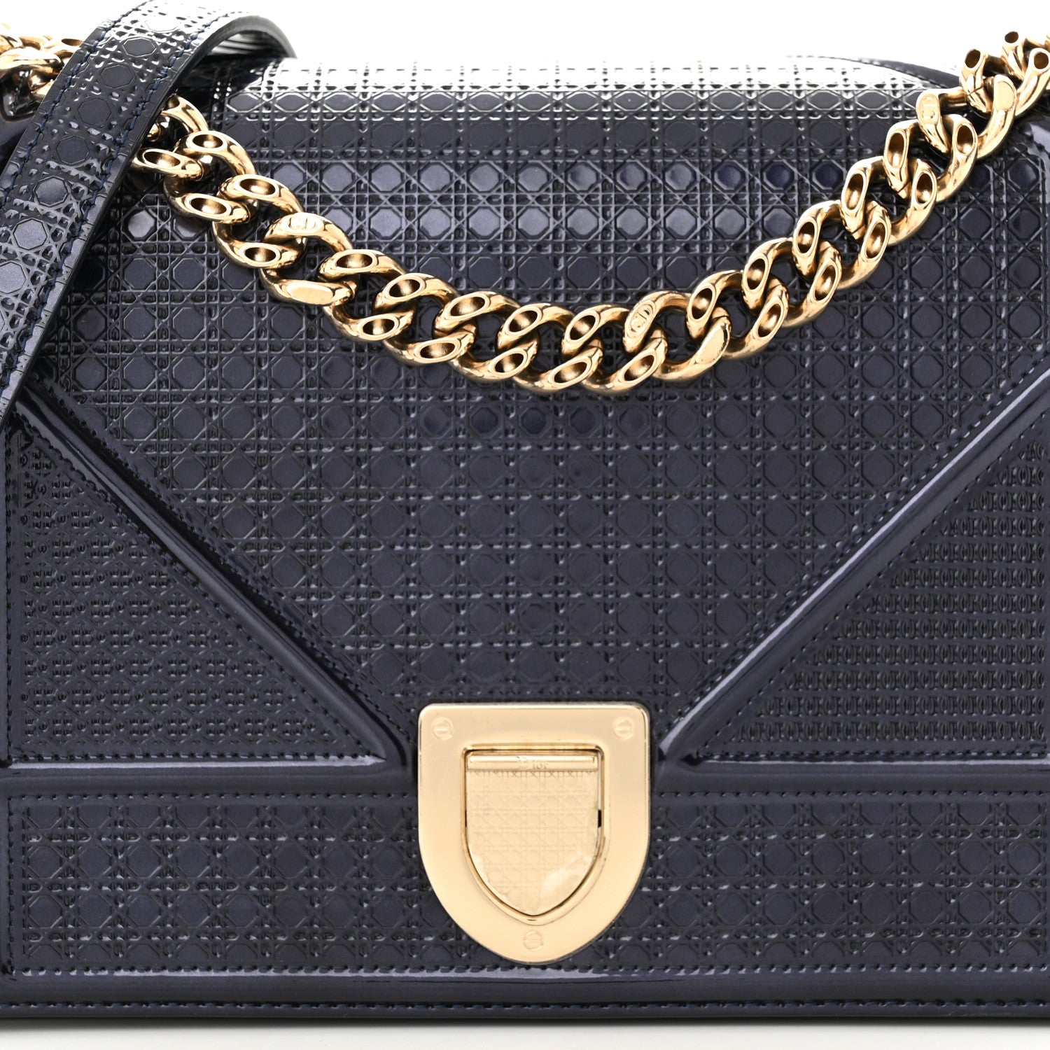 Christian Dior Metallic Patent Micro-Cannage Medium Diorama Flap Bag Navy Blue 8 of 10