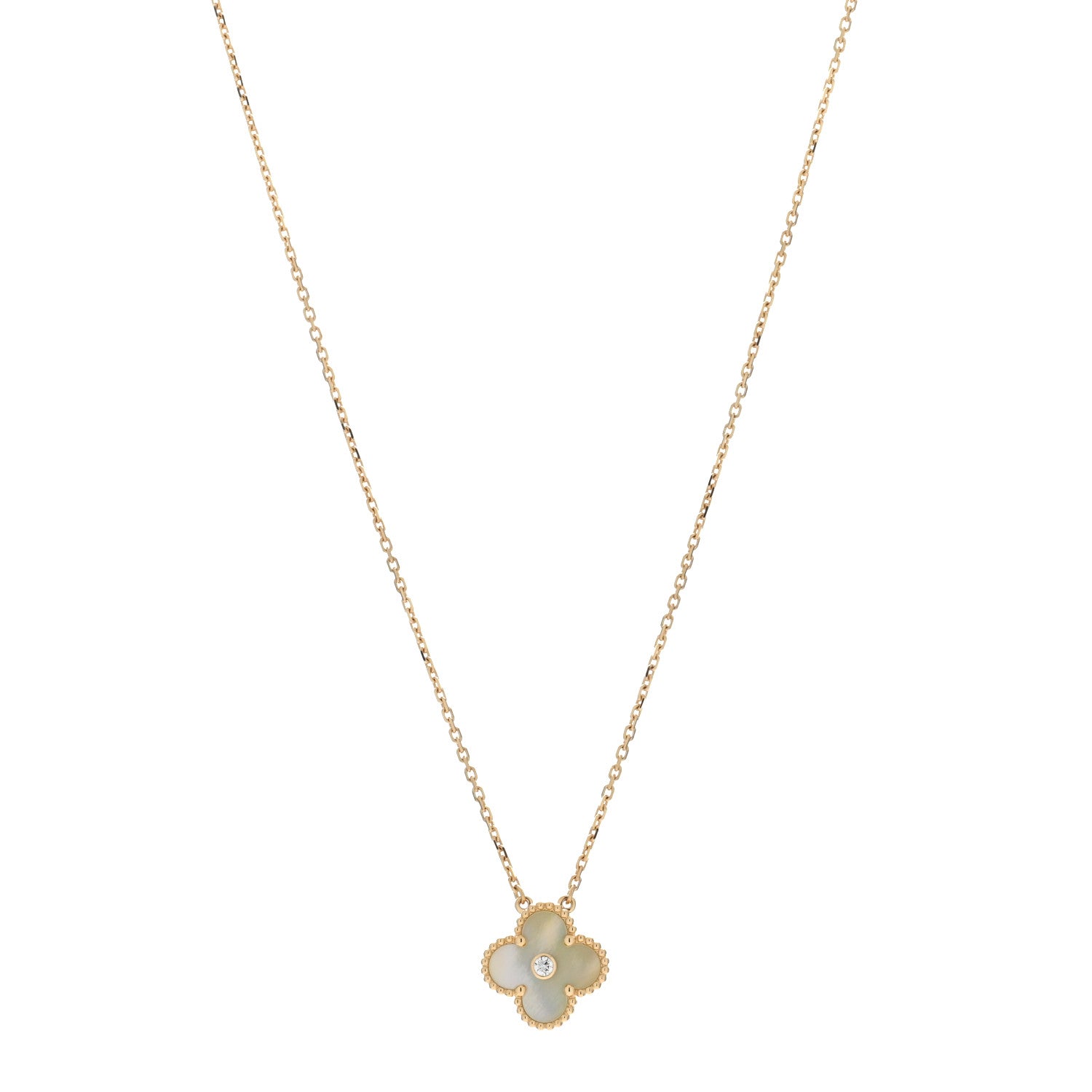 Van Cleef & Arpels 18K Yellow Gold Diamond Yellow Mother of Pearl Vintage Alhambra Pendant Necklace 1 of 5