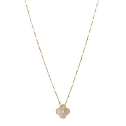 Van Cleef & Arpels 18K Yellow Gold Diamond Yellow Mother of Pearl Vintage Alhambra Pendant Necklace 1 of 5