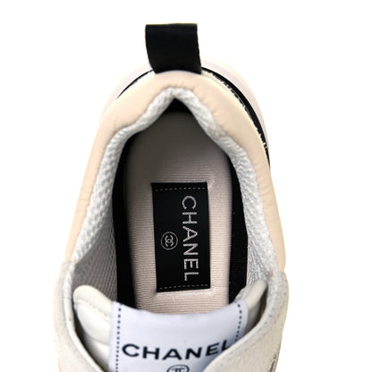 Chanel Nylon Calfskin Suede Womens CC Sneakers 39 Ivory Grey Yellow 6 of 8