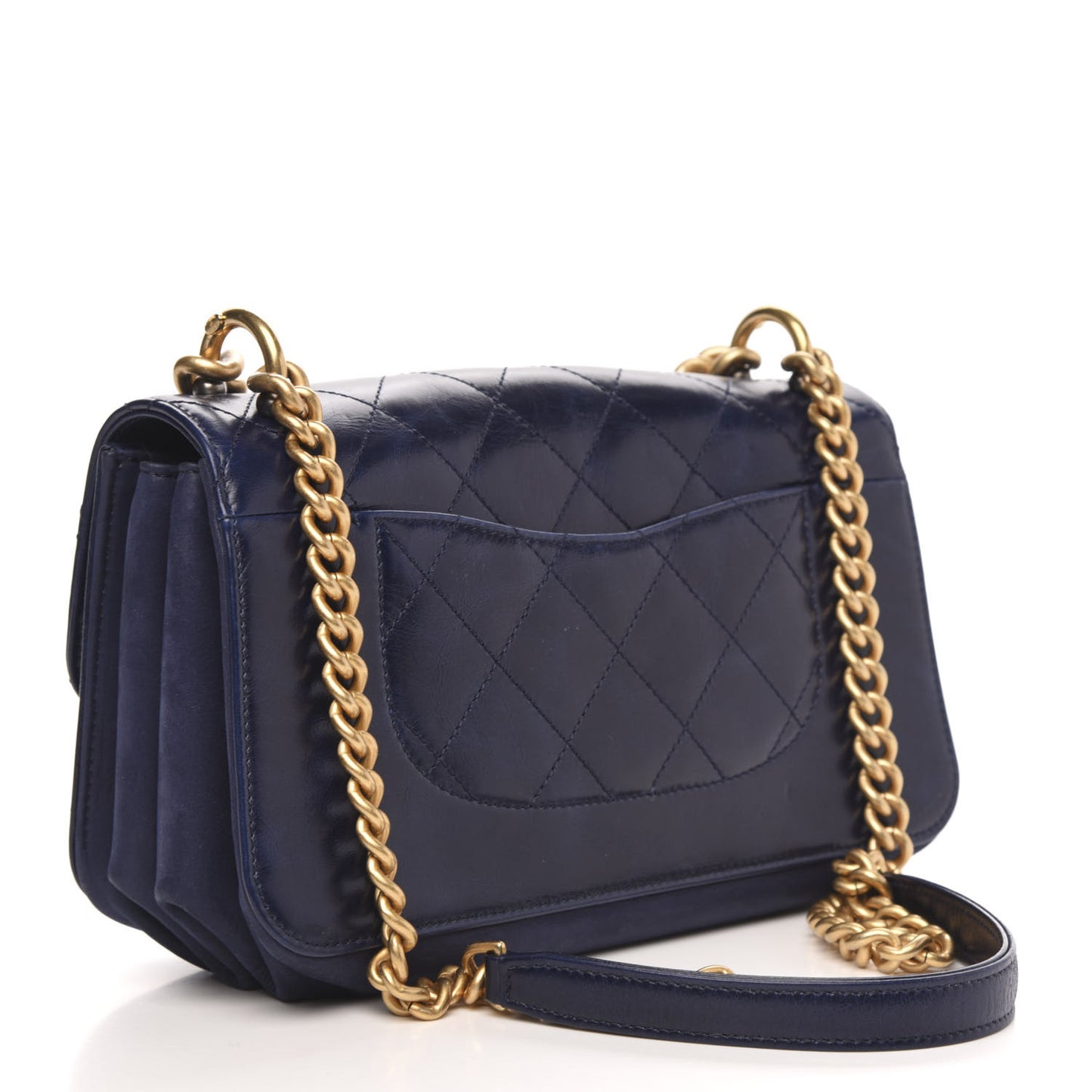 Calfskin Quilted Small Straight Lined Flap Blue