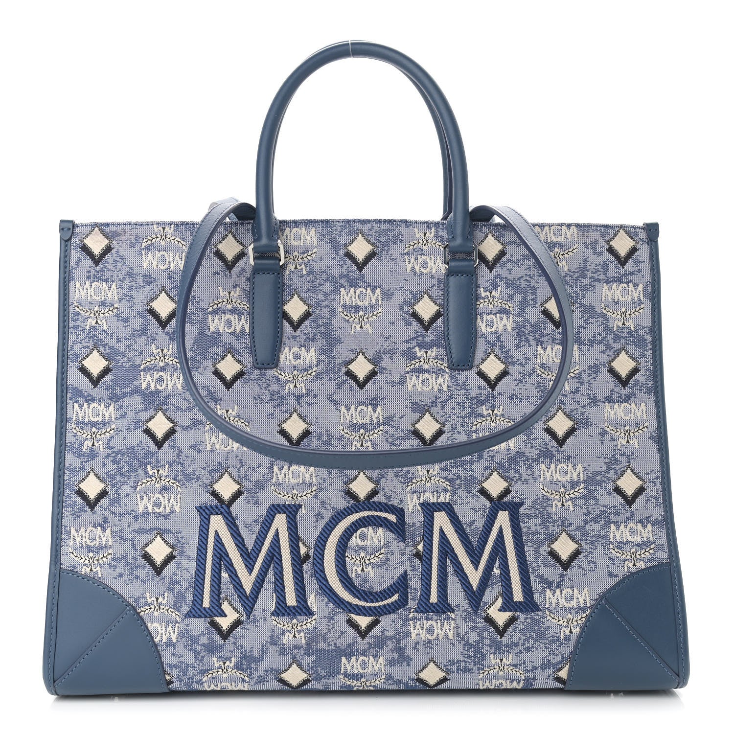 MCM Jacquard Monogram Large Tote Blue 2 of 10