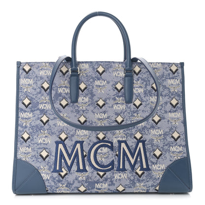 MCM Jacquard Monogram Large Tote Blue 2 of 10