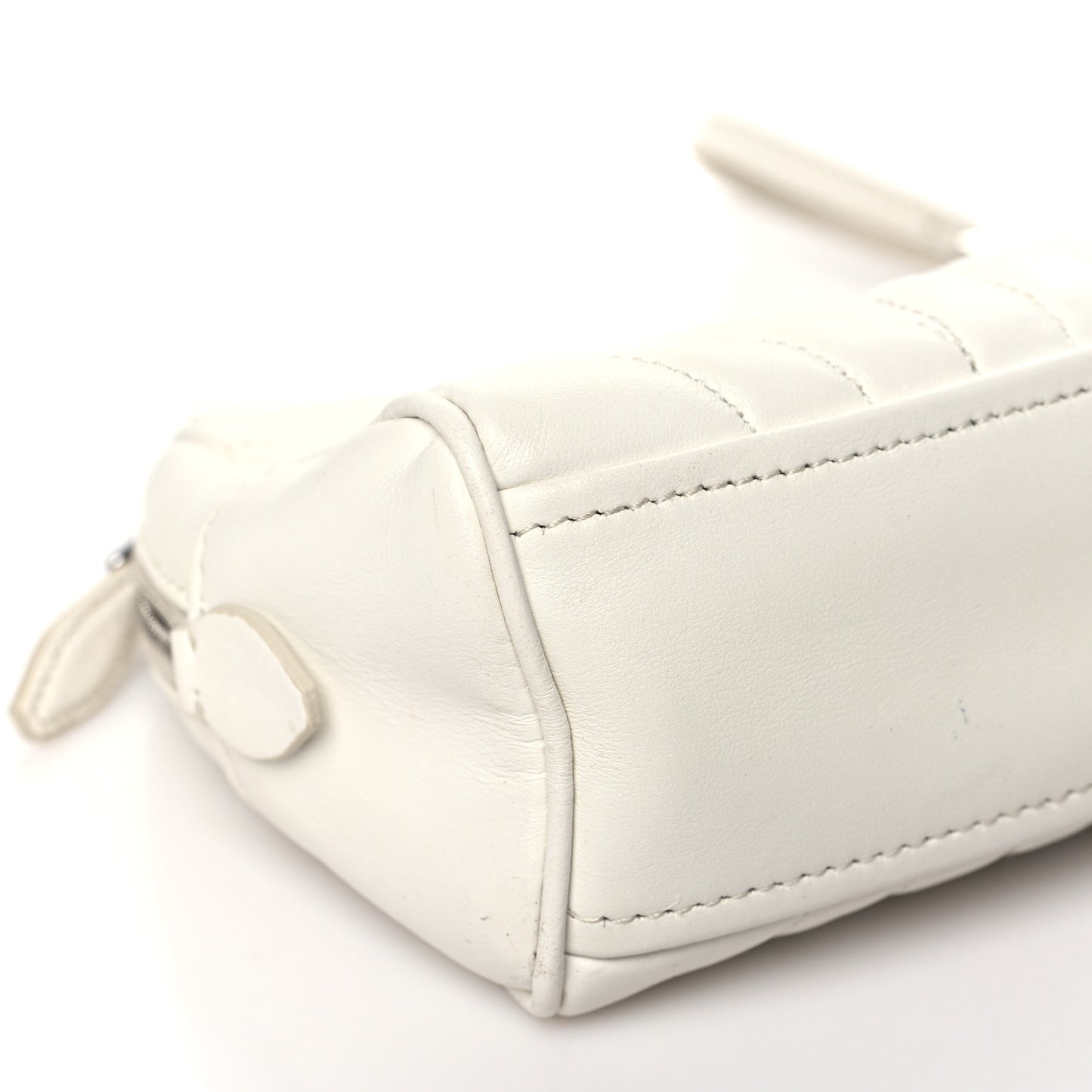 Soft Calfskin Stitched Diagramme Wristlet Pouch White
