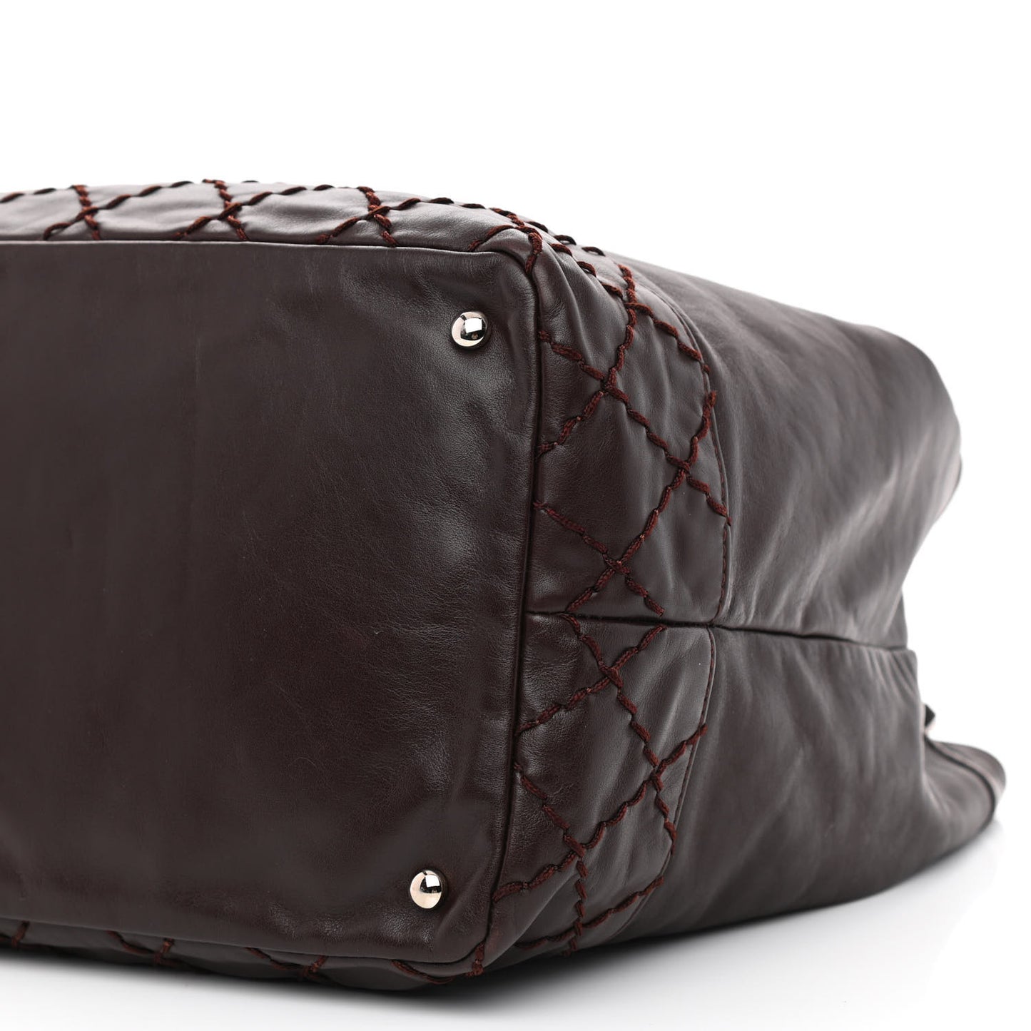 Calfskin Drawstring CC Bucket Bag Dark Brown