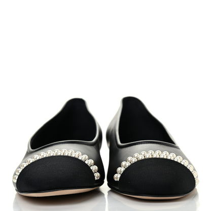 Chanel Lambskin Grosgrain Pearl Cap Toe Ballerina Flats 40 Black 2 of 6
