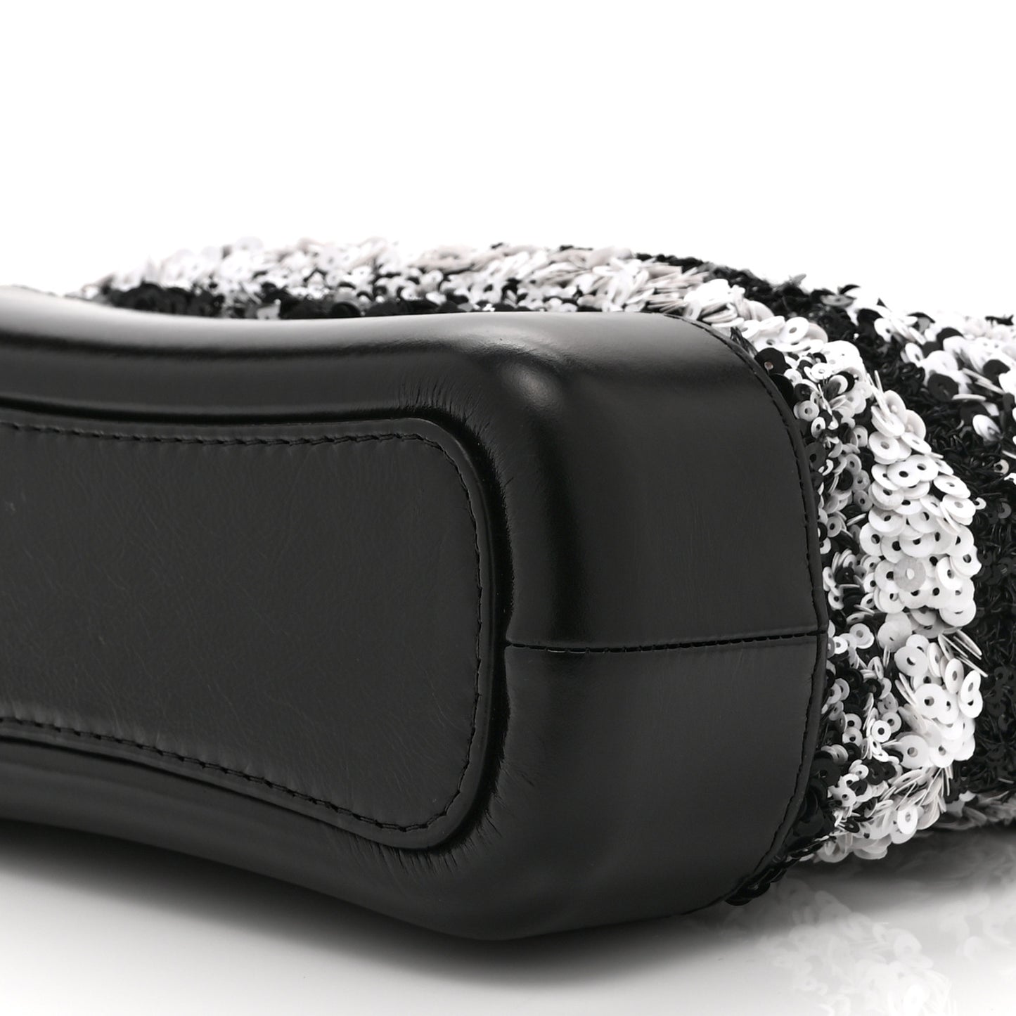 Sequin Calfskin Small Gabrielle Hobo Black White