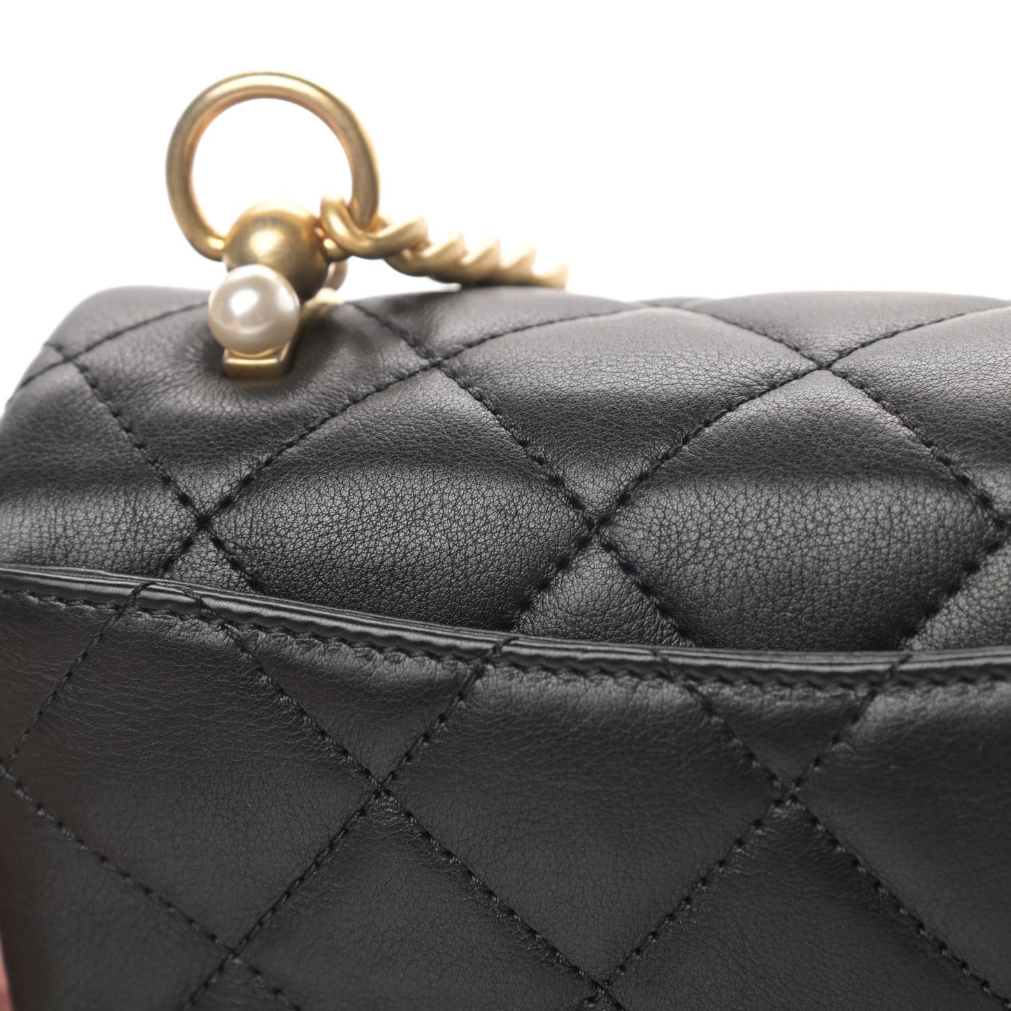 Calfskin Quilted Accordion Pearl CC Flap Bag Black