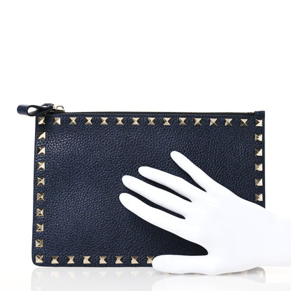 Valentino Garavani Grained Calfskin Medium Rockstud Zip Pouch Deep Denim 2 of 7
