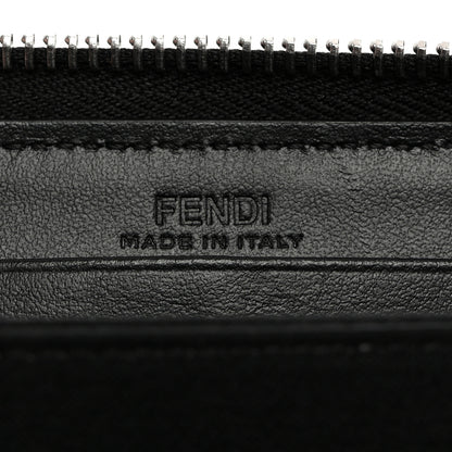 Fendi Glazed Fabric Vitello Liberty FF 1974 Diagonal Zip Around Wallet Tobacco Rosso Black 6 of 7