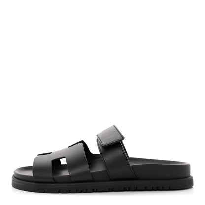 Hermes Calfskin Womens Chypre Sandals 36.5 Black 1 of 11