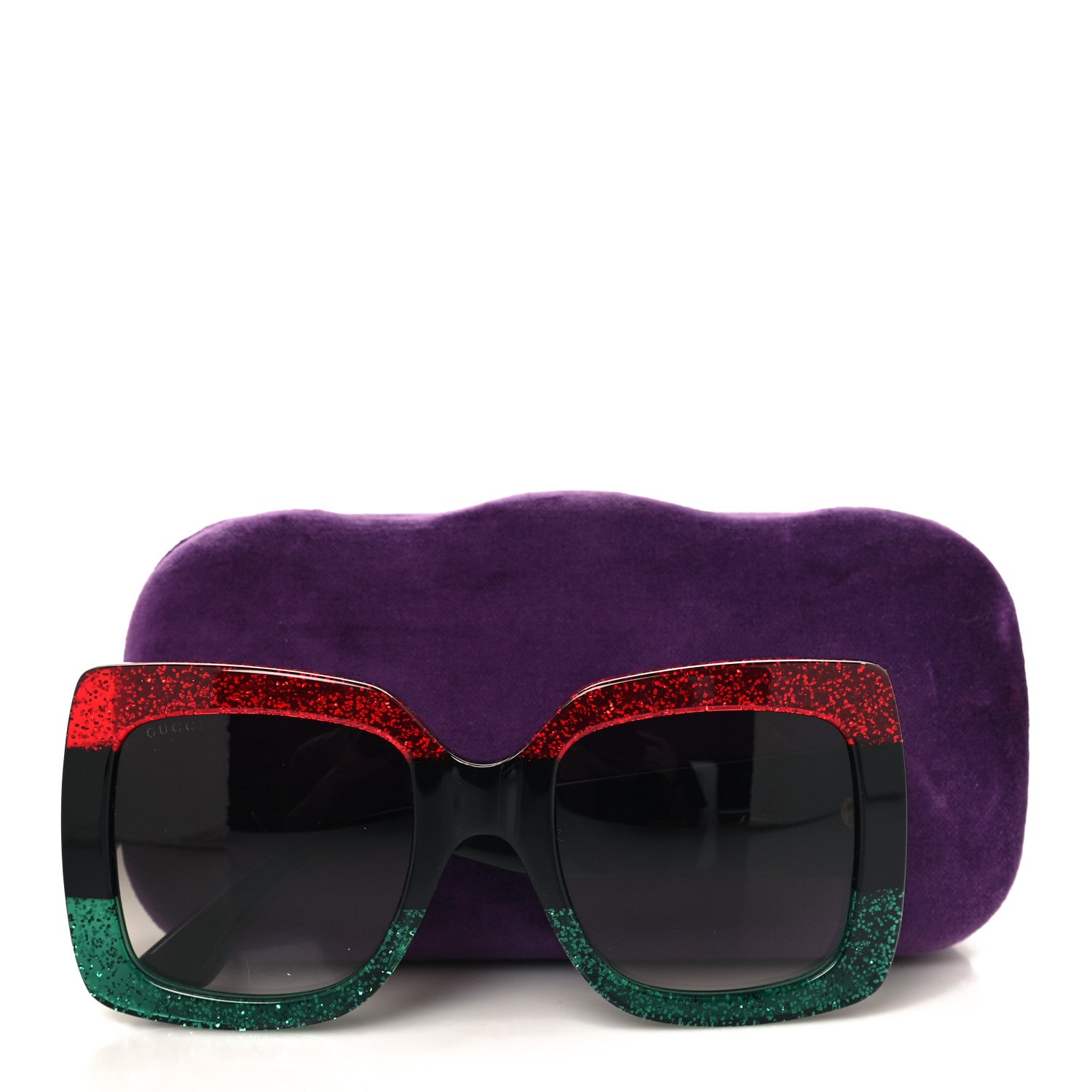 Gucci Acetate Square Frame Sunglasses GG0083S Glitter Red Black Green 7 of 7