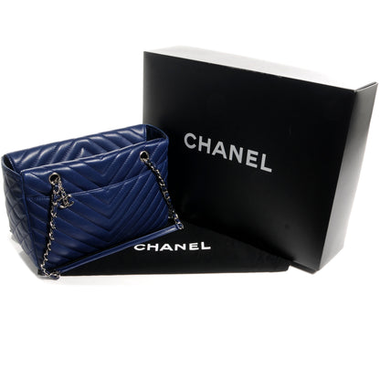 Chanel Lambskin Surpique Chevron Small Tote Dark Blue 5 of 15