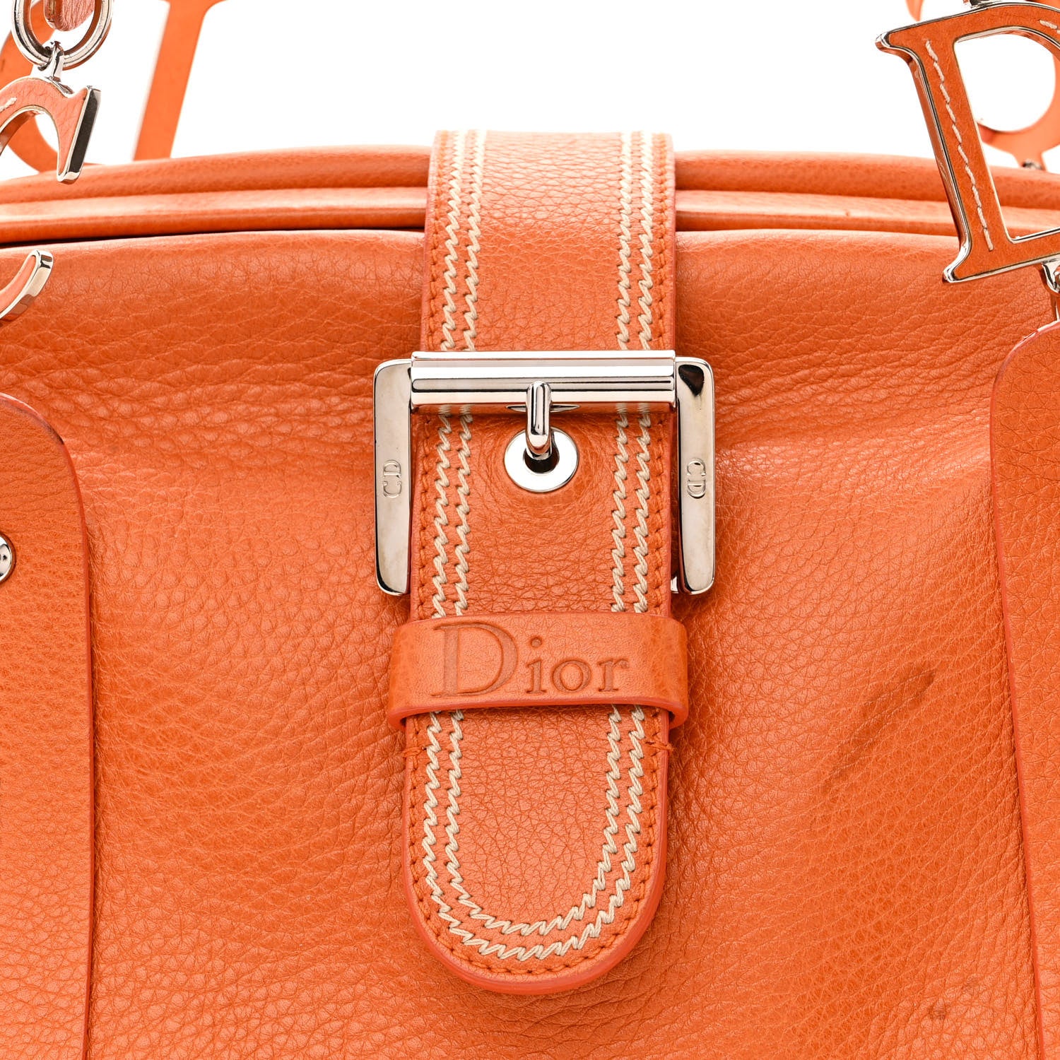 Christian Dior Grained Calfskin Frame Satchel Orange 8 of 18