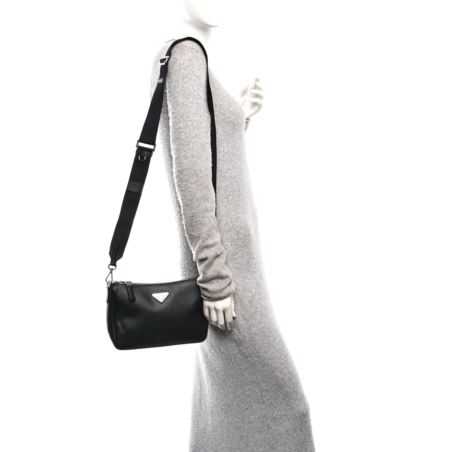 Prada Saffiano Travel Pocket Zippered Shoulder Bag Black 2 of 11