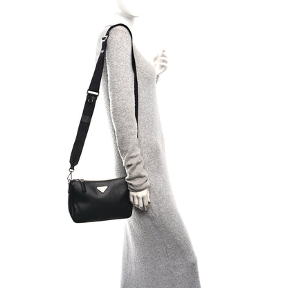 Prada Saffiano Travel Pocket Zippered Shoulder Bag Black 2 of 11