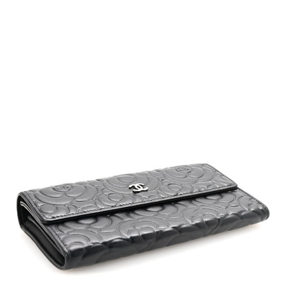 Chanel Goatskin Embossed Camellia Large Gusset Flap Wallet Black 4 of 8