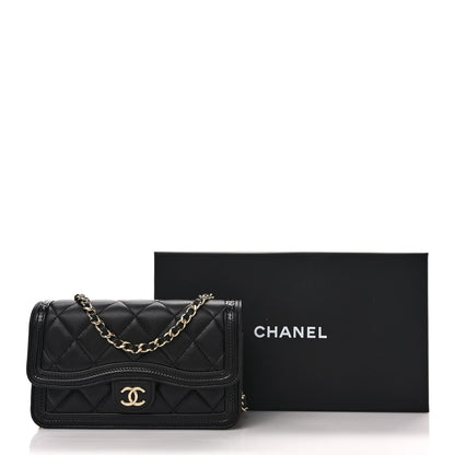 Chanel Lambskin Patent Calfskin Quilted Flap Phone Holder With Chain Black 8 of 8