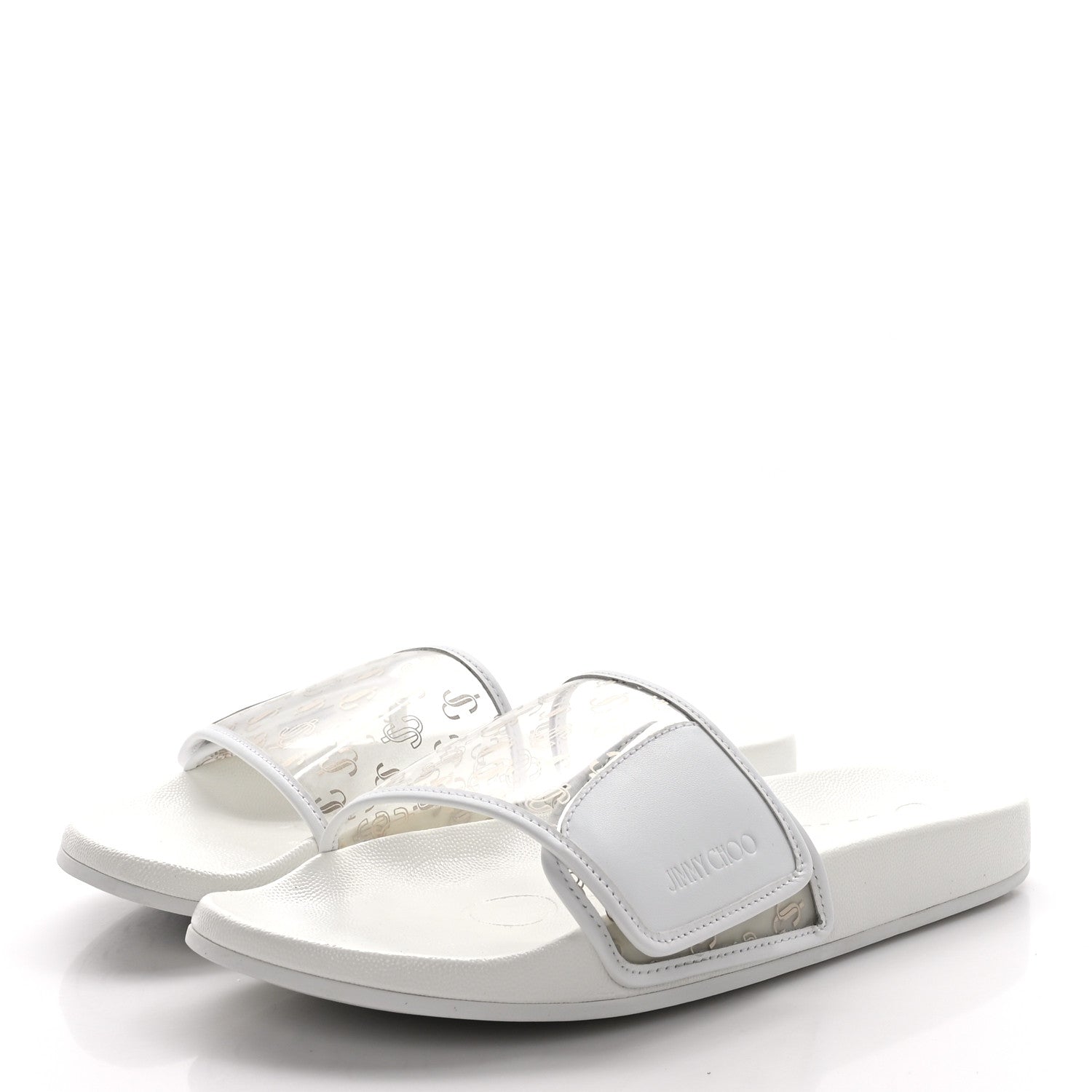 Jimmy Choo Plexi Lambskin Logo Print Fitz Slide Sandals 40 White 3 of 8
