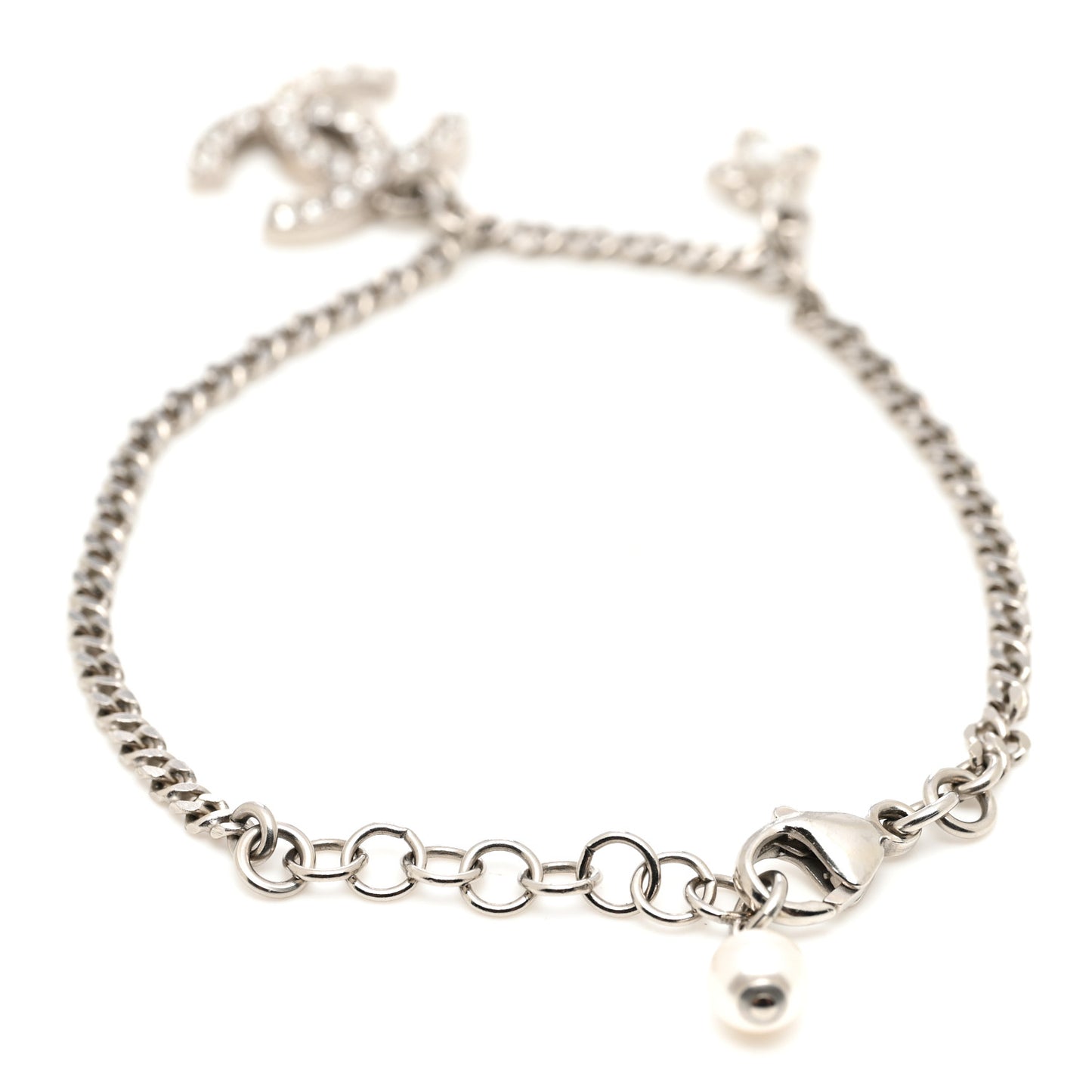 Crystal Pearl Flower CC Bracelet Silver