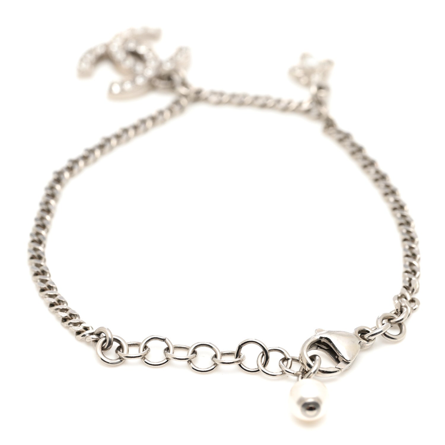 Chanel Crystal Pearl Flower CC Bracelet Silver 3 of 5