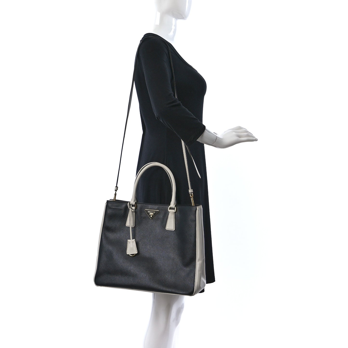 Saffiano Lux Medium Bi-Color Tote Black Talco