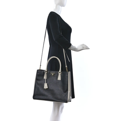 Prada Saffiano Lux Medium Bi-Color Tote Black Talco 2 of 8
