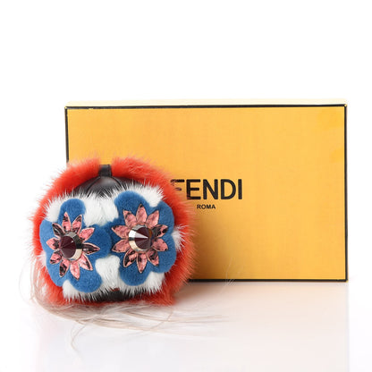 Fendi Mink Goat Fur Blossy Bag Bug Charm Strawberry Red Blue 6 of 6