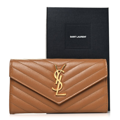 Saint Laurent Grain De Poudre Matelasse Chevron Monogram Flap Wallet Dark Natural 11 of 11